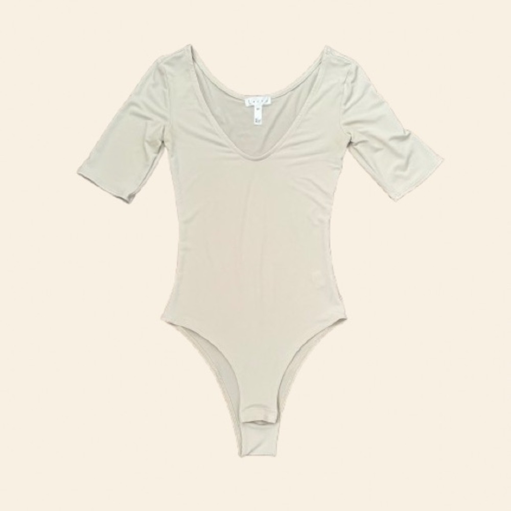 Leith Beige Bodysuit Women’s Size XXS Minimalist Basic Causal